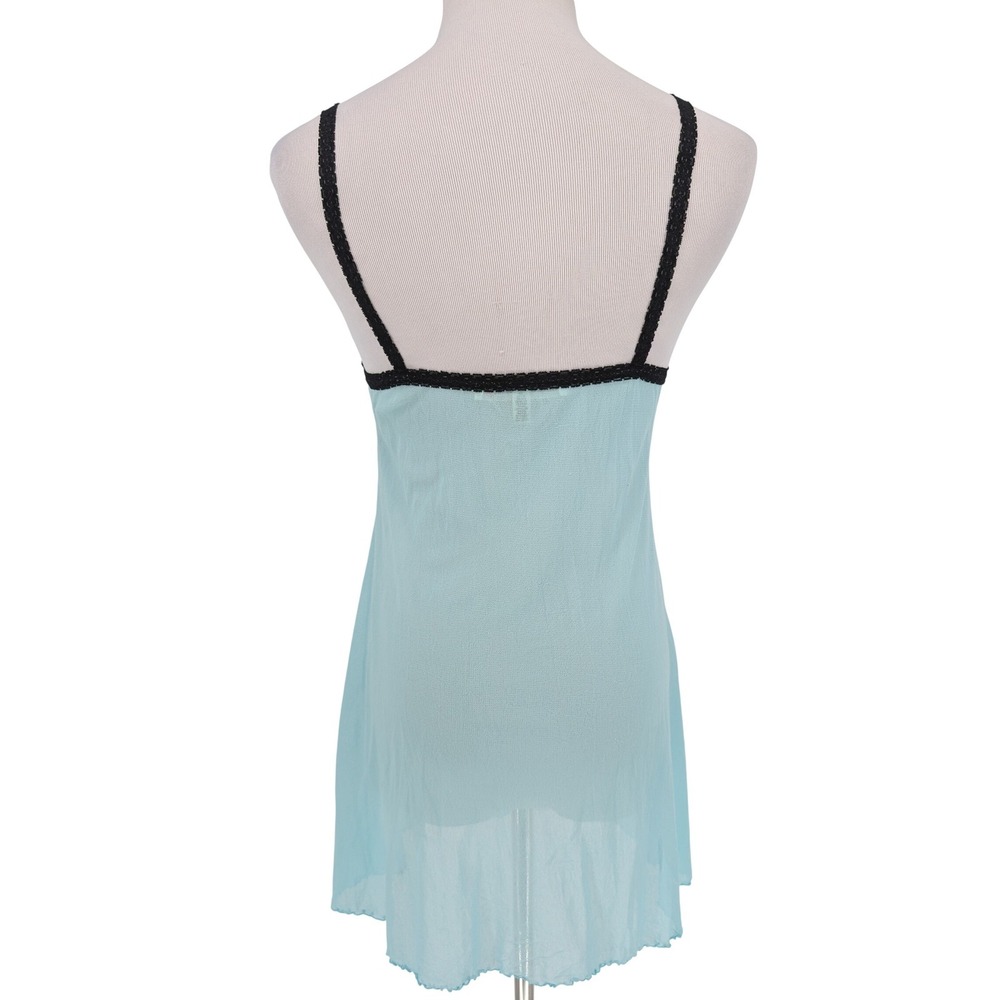 VTG 90s Victorias Secret Babydoll Dress M/L Blue Mesh Lace Trim Coquette Indie - Picture 4 of 13